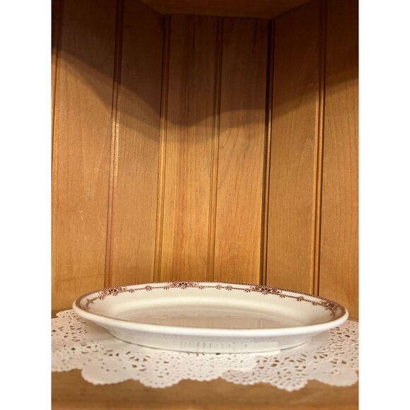 Vintage Carr Restaurant Ware Ironstone Small Oval Platter Liberty Pattern Brown - Picture 2 of 4